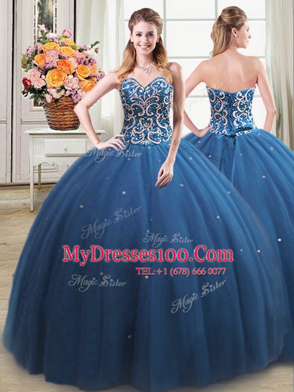 Floor Length Teal Quinceanera Dress Sweetheart Sleeveless Lace Up