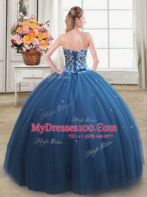 Floor Length Teal Quinceanera Dress Sweetheart Sleeveless Lace Up