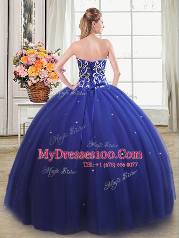 Modest Sleeveless Lace Up Floor Length Beading Sweet 16 Quinceanera Dress