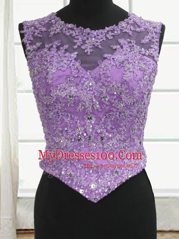 Three Piece Scoop Lilac Sleeveless Floor Length Beading and Appliques Lace Up Sweet 16 Quinceanera Dress