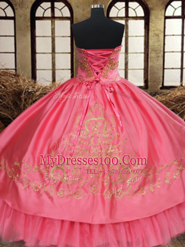 Perfect Beading and Embroidery Quinceanera Dress Pink Lace Up Sleeveless Floor Length