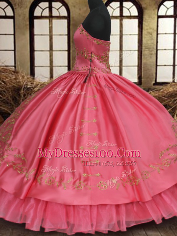Perfect Beading and Embroidery Quinceanera Dress Pink Lace Up Sleeveless Floor Length