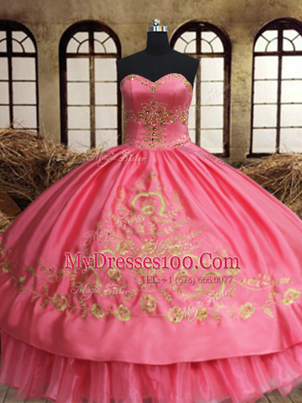 Perfect Beading and Embroidery Quinceanera Dress Pink Lace Up Sleeveless Floor Length