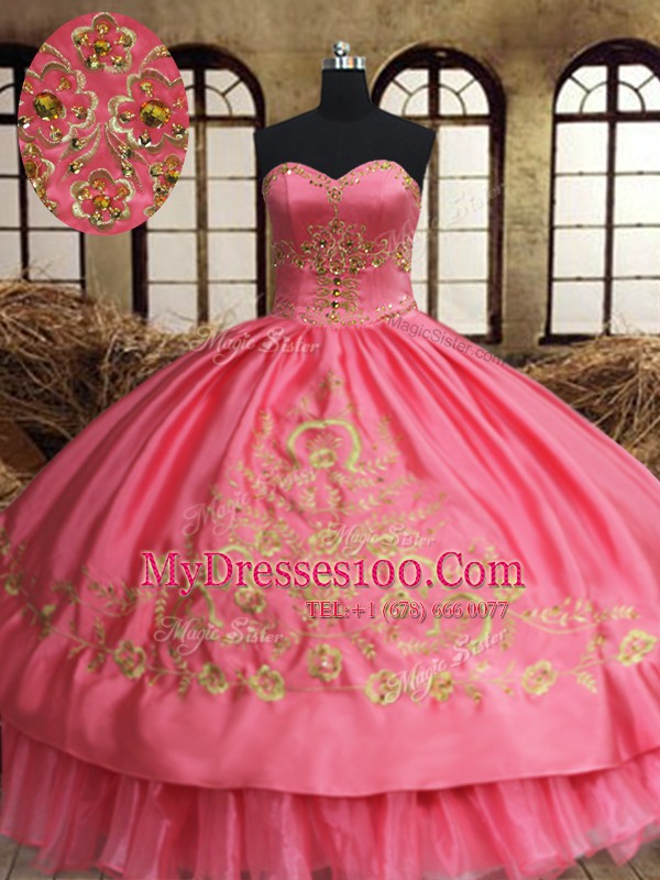 Perfect Beading and Embroidery Quinceanera Dress Pink Lace Up Sleeveless Floor Length