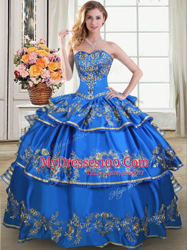 Superior Beading and Embroidery and Ruffled Layers Quinceanera Gowns Blue Lace Up Sleeveless Floor Length