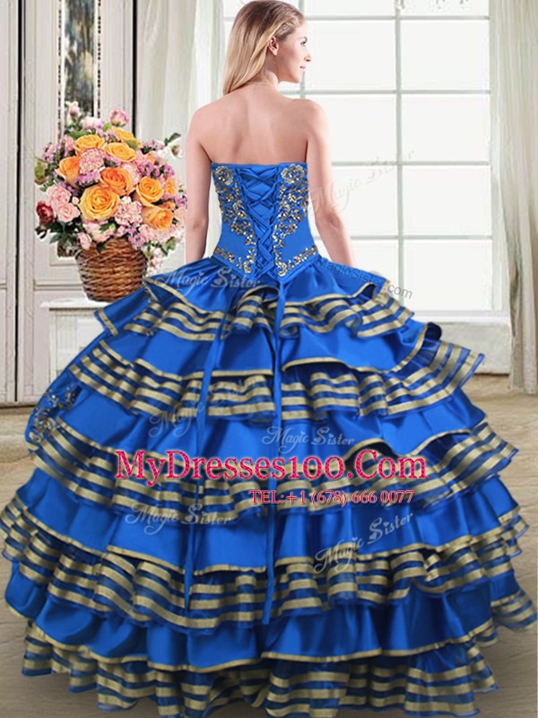 Superior Beading and Embroidery and Ruffled Layers Quinceanera Gowns Blue Lace Up Sleeveless Floor Length