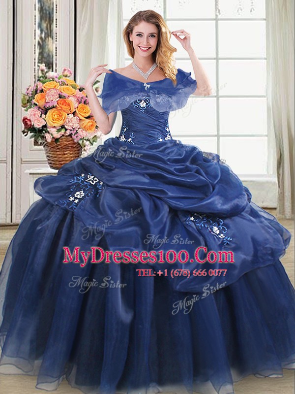 Pretty Pick Ups Ball Gowns Sweet 16 Dresses Navy Blue Sweetheart Organza Sleeveless Floor Length Lace Up