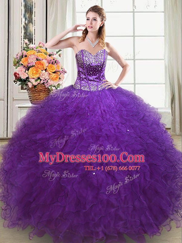 Sleeveless Lace Up Floor Length Beading and Ruffles Sweet 16 Dress