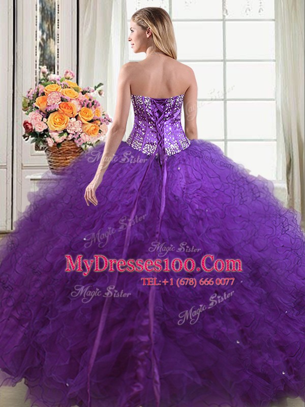 Sleeveless Lace Up Floor Length Beading and Ruffles Sweet 16 Dress