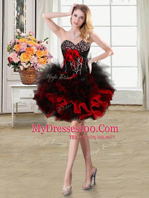 Modern Four Piece Sweetheart Sleeveless Organza and Tulle Quince Ball Gowns Beading and Ruffles and Hand Made Flower Lace Up
