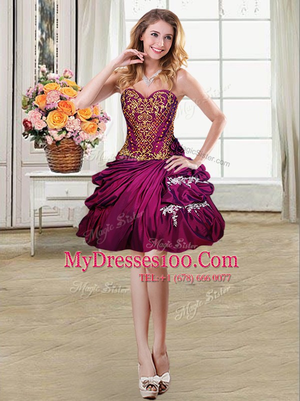Four Piece Burgundy Ball Gowns Taffeta Sweetheart Sleeveless Beading and Appliques and Pick Ups Floor Length Lace Up Quinceanera Gown