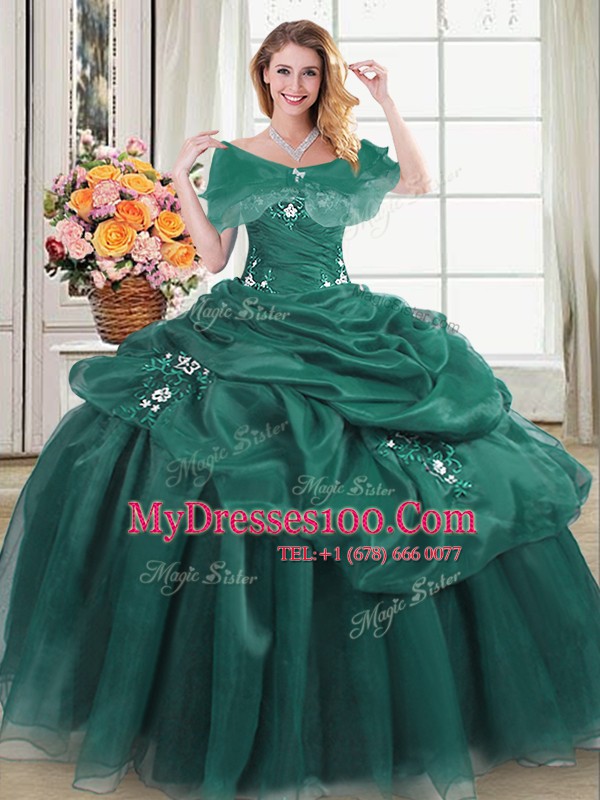 Cheap Pick Ups Floor Length Dark Green 15th Birthday Dress Sweetheart Sleeveless Lace Up