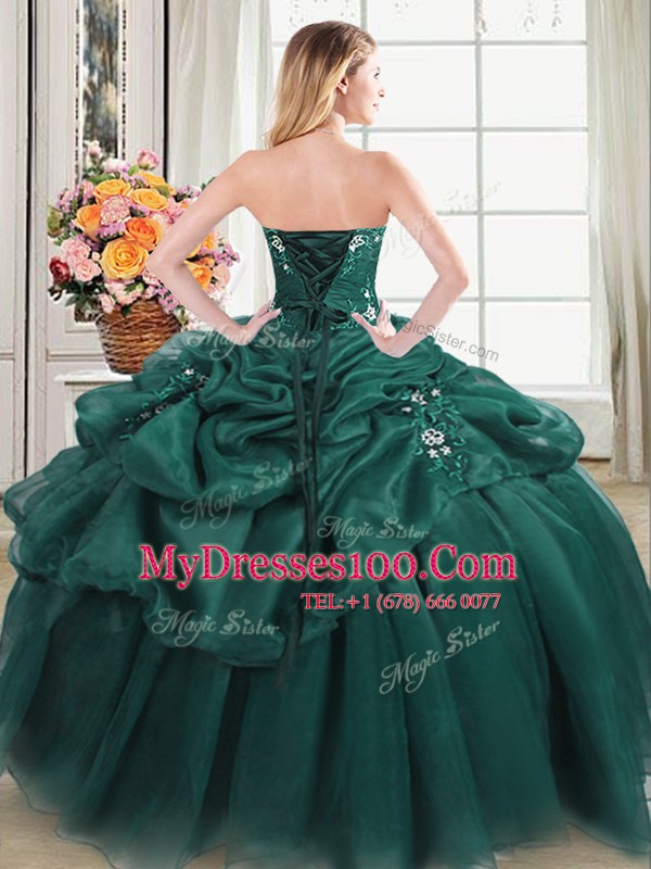 Cheap Pick Ups Floor Length Dark Green 15th Birthday Dress Sweetheart Sleeveless Lace Up