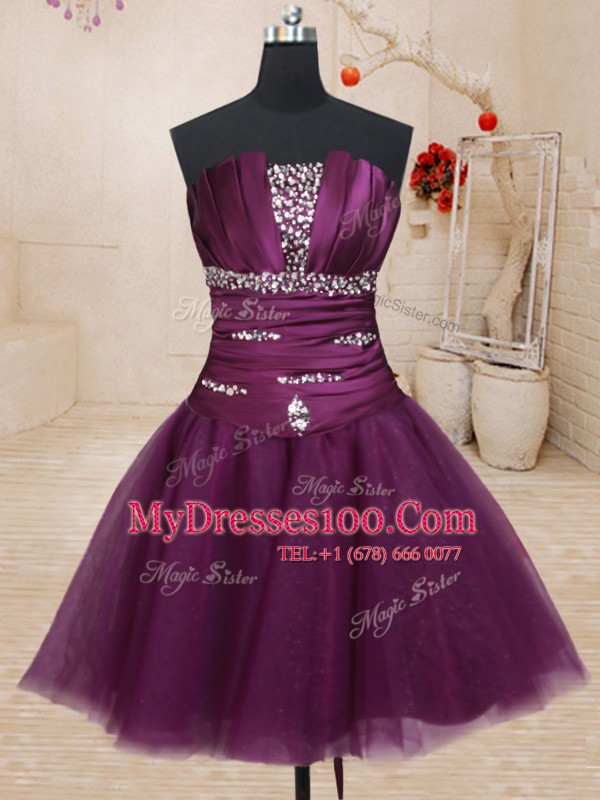 Fancy Three Piece Ball Gowns Quinceanera Gowns Dark Purple Strapless Tulle Sleeveless Floor Length Lace Up