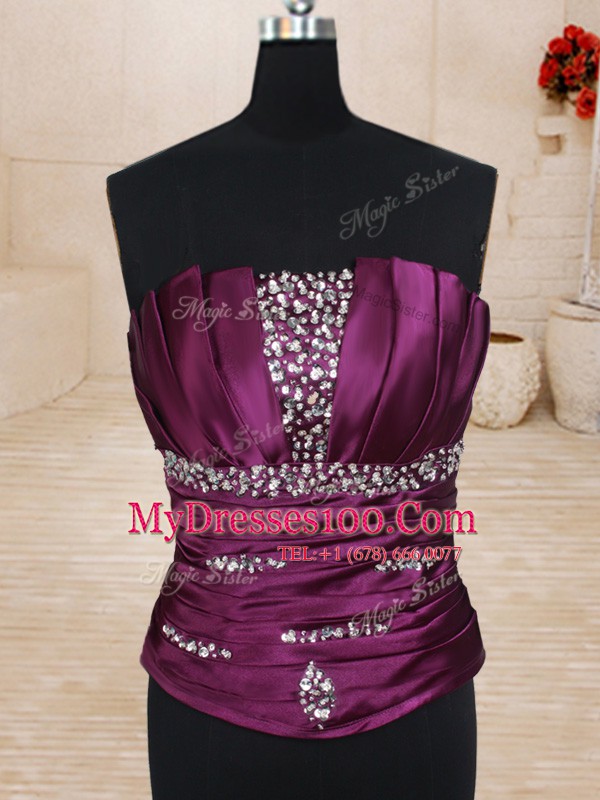 Fancy Three Piece Ball Gowns Quinceanera Gowns Dark Purple Strapless Tulle Sleeveless Floor Length Lace Up