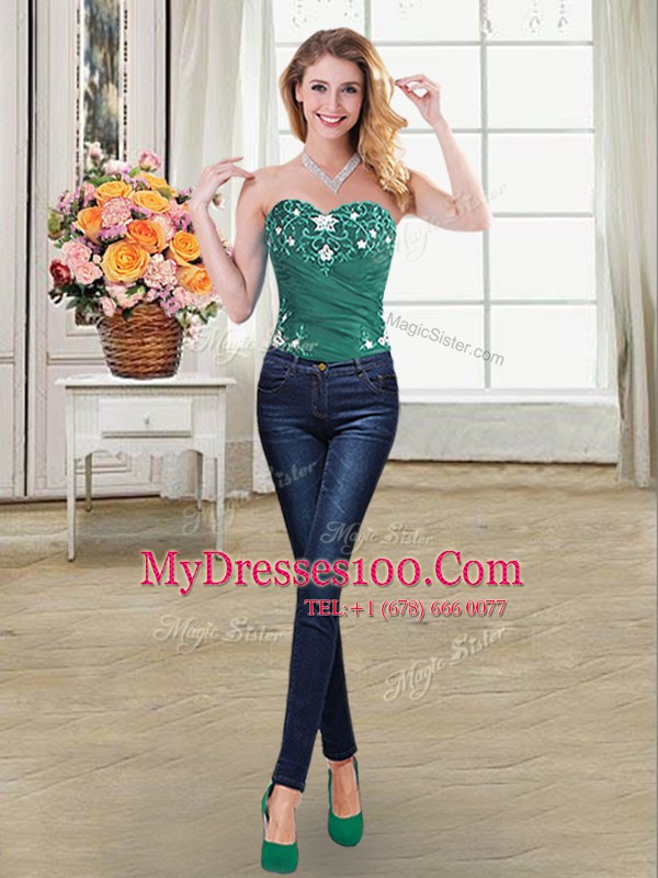 Glittering Four Piece Floor Length Dark Green Quinceanera Dresses Organza Sleeveless Beading and Ruffles and Pick Ups