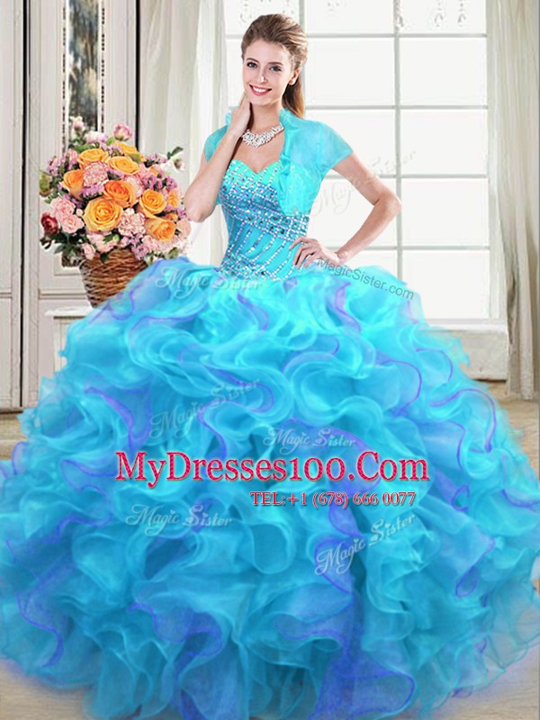 Fantastic Sleeveless Lace Up Floor Length Beading and Ruffles Sweet 16 Dresses