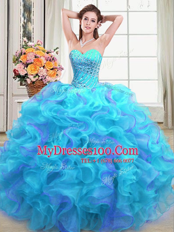 Fantastic Sleeveless Lace Up Floor Length Beading and Ruffles Sweet 16 Dresses