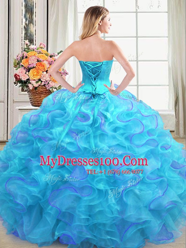 Fantastic Sleeveless Lace Up Floor Length Beading and Ruffles Sweet 16 Dresses