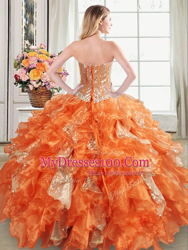 Stylish Sequins Floor Length Orange Sweet 16 Quinceanera Dress Sweetheart Sleeveless Lace Up