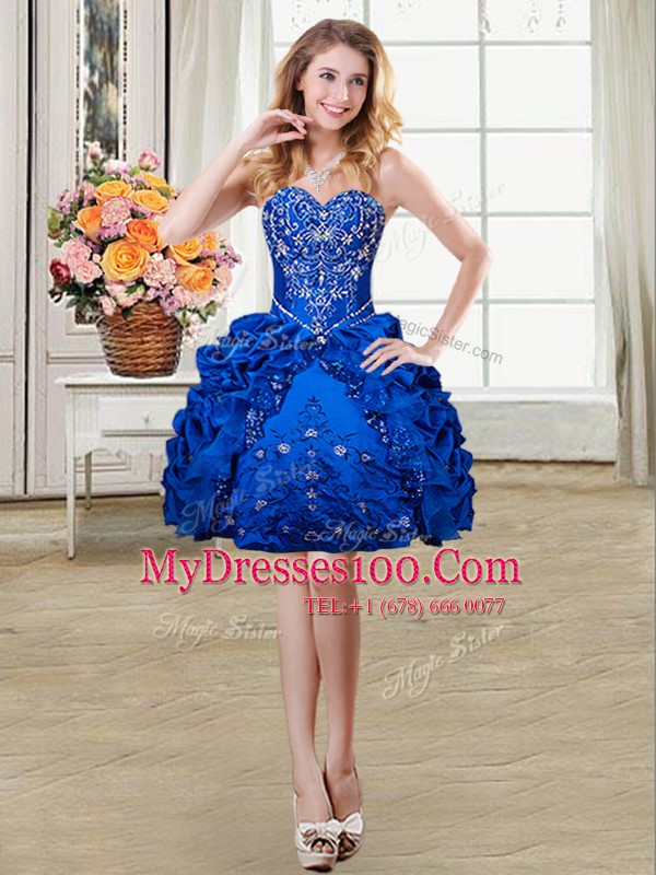 Exquisite Four Piece Royal Blue Sleeveless Floor Length Beading and Embroidery and Pick Ups Lace Up Quince Ball Gowns