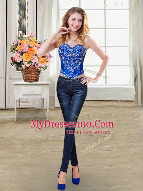 Exquisite Four Piece Royal Blue Sleeveless Floor Length Beading and Embroidery and Pick Ups Lace Up Quince Ball Gowns