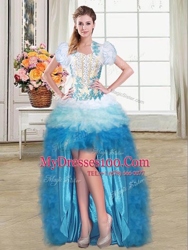 Low Price Four Piece Multi-color Ball Gowns Sweetheart Sleeveless Organza Floor Length Lace Up Beading and Appliques and Ruffles Sweet 16 Dresses