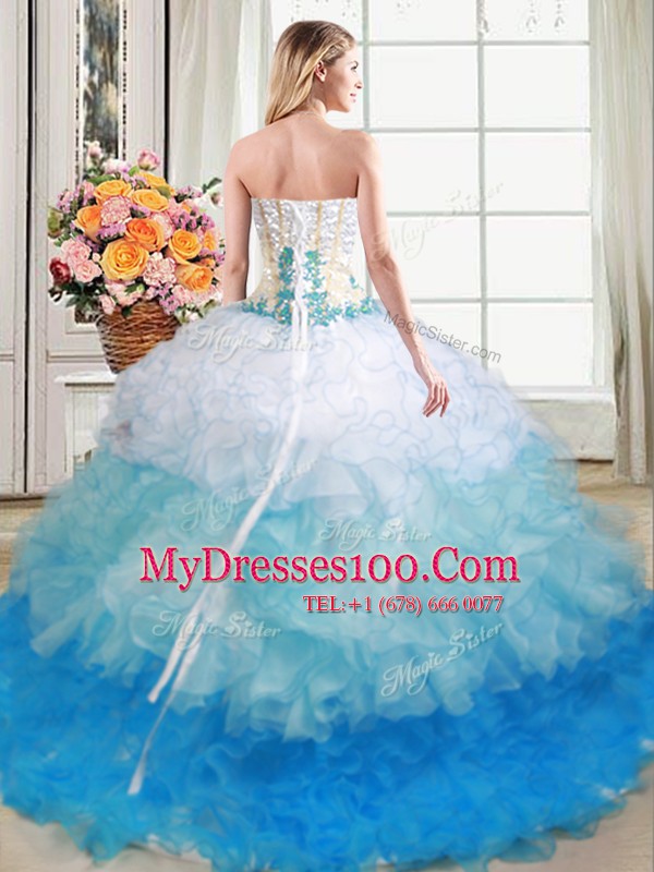 Four Piece Floor Length Multi-color Sweet 16 Dresses Organza Sleeveless Appliques and Ruffles
