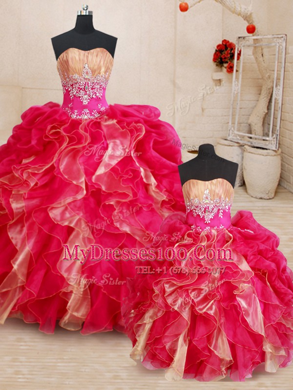 Fashionable Ball Gowns Quince Ball Gowns Multi-color Sweetheart Organza Sleeveless Floor Length Lace Up