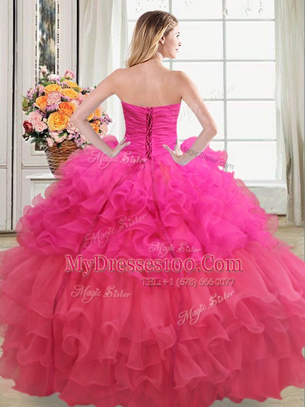 High End Multi-color Ball Gowns Strapless Sleeveless Organza Floor Length Lace Up Beading and Ruffles and Ruffled Layers and Sequins Quinceanera Gown