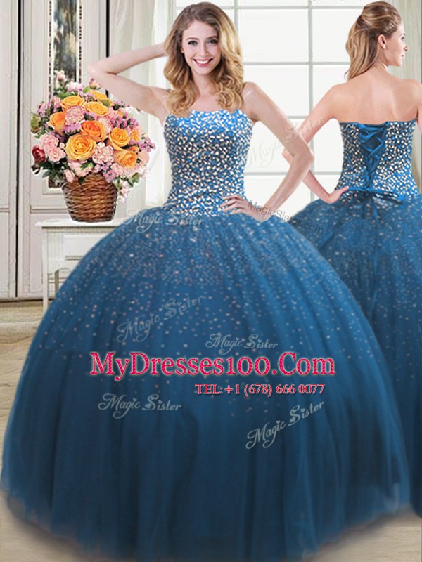 Four Piece Floor Length Teal Vestidos de Quinceanera Sweetheart Sleeveless Lace Up