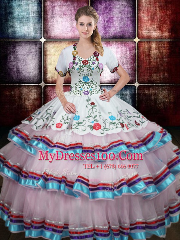 On Sale Straps Taffeta Sleeveless Floor Length Ball Gown Prom Dress and Beading and Embroidery