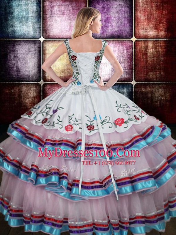 On Sale Straps Taffeta Sleeveless Floor Length Ball Gown Prom Dress and Beading and Embroidery
