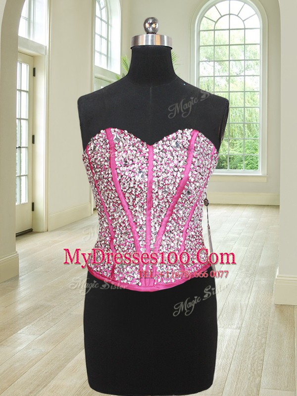 Exceptional Four Piece Hot Pink Ball Gowns Beading and Ruffles 15th Birthday Dress Lace Up Organza Sleeveless Floor Length