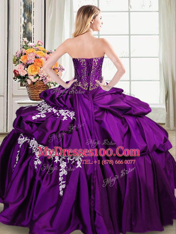 Luxurious Purple Quinceanera Gowns Military Ball and Sweet 16 and Quinceanera and For with Beading and Appliques and Pick Ups Sweetheart Sleeveless Lace Up