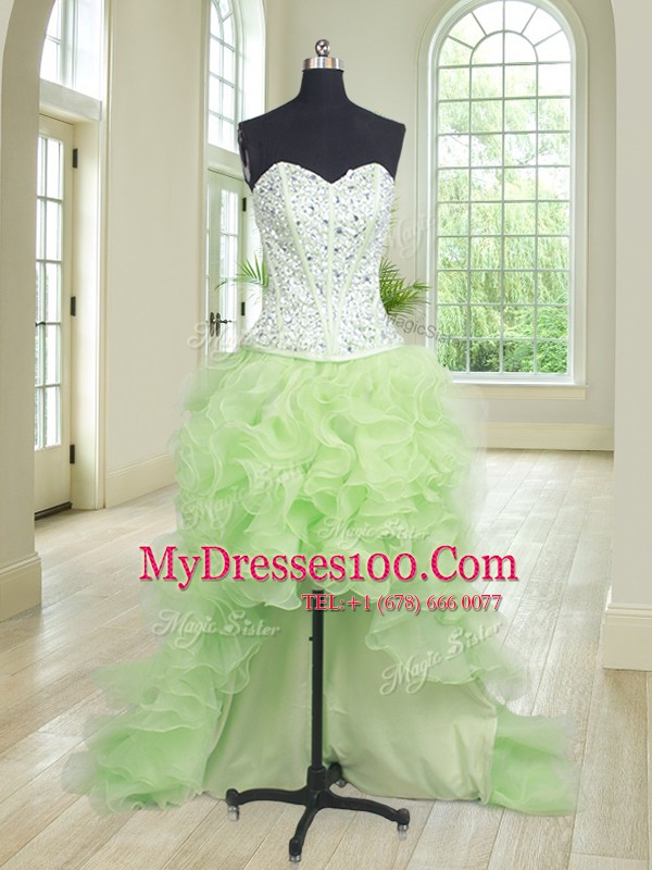 Four Piece Yellow Green Lace Up Vestidos de Quinceanera Beading and Ruffles Sleeveless Floor Length