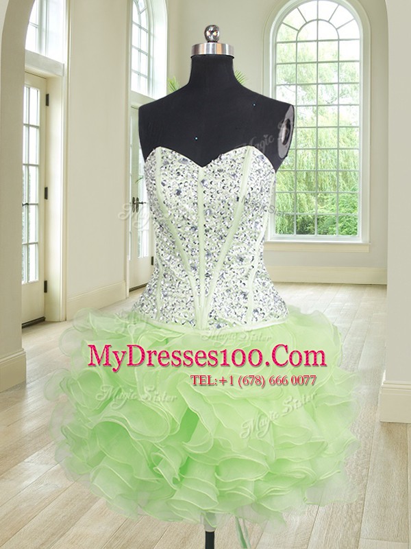Four Piece Yellow Green Lace Up Vestidos de Quinceanera Beading and Ruffles Sleeveless Floor Length