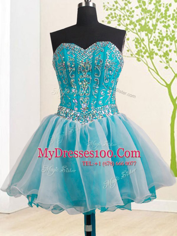 Fashion Three Piece White Sleeveless Organza Brush Train Lace Up Quinceanera Gowns for Military Ball and Sweet 16 and Quinceanera