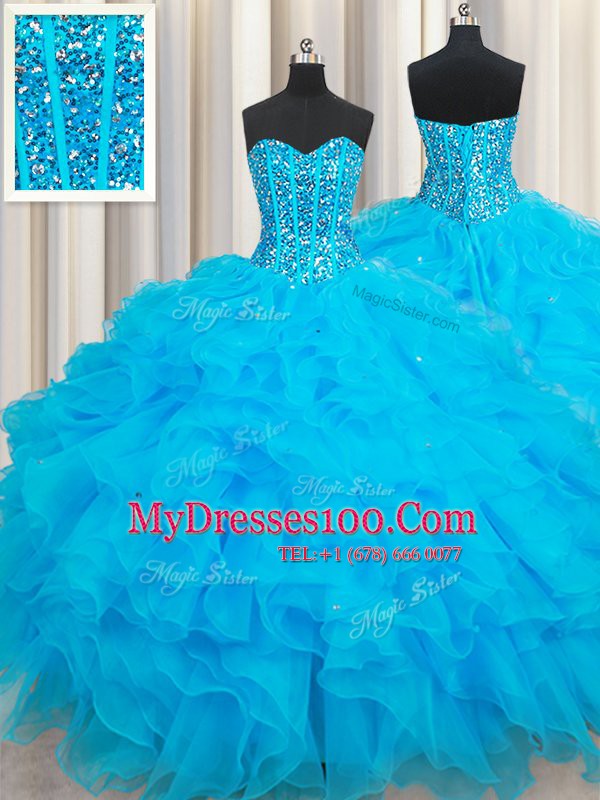 Ideal Sleeveless Lace Up Floor Length Beading and Ruffles Sweet 16 Quinceanera Dress