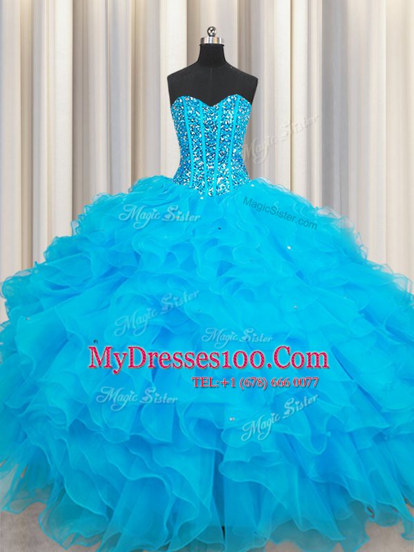 Ideal Sleeveless Lace Up Floor Length Beading and Ruffles Sweet 16 Quinceanera Dress