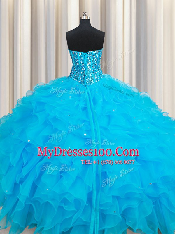 Ideal Sleeveless Lace Up Floor Length Beading and Ruffles Sweet 16 Quinceanera Dress