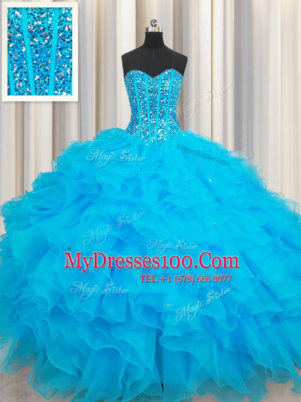 Ideal Sleeveless Lace Up Floor Length Beading and Ruffles Sweet 16 Quinceanera Dress