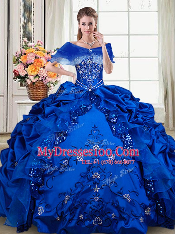 Unique Royal Blue Sleeveless Beading and Embroidery and Pick Ups Floor Length Quince Ball Gowns