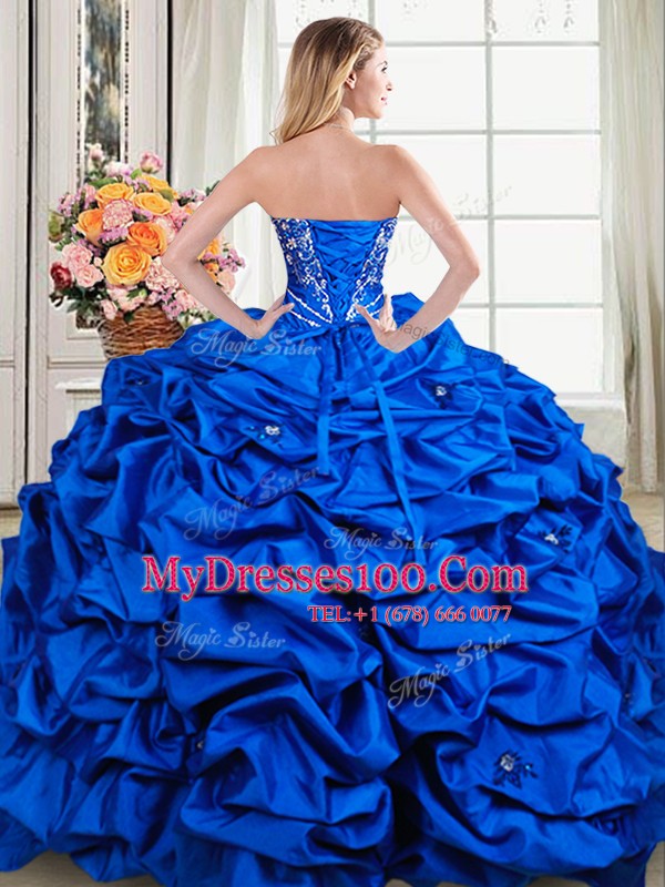 Unique Royal Blue Sleeveless Beading and Embroidery and Pick Ups Floor Length Quince Ball Gowns