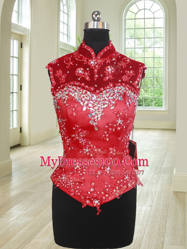 Three Piece Sleeveless Beading and Ruffles and Pick Ups Lace Up 15th Birthday Dress