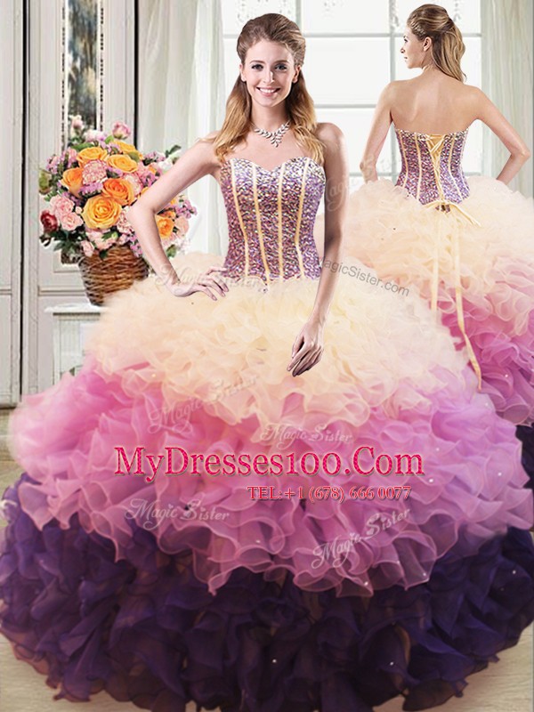 New Arrival Ball Gowns Quinceanera Gown Multi-color Sweetheart Organza Sleeveless Floor Length Lace Up
