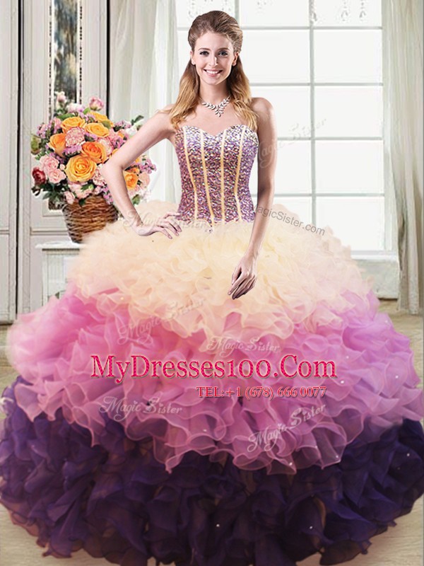 New Arrival Ball Gowns Quinceanera Gown Multi-color Sweetheart Organza Sleeveless Floor Length Lace Up