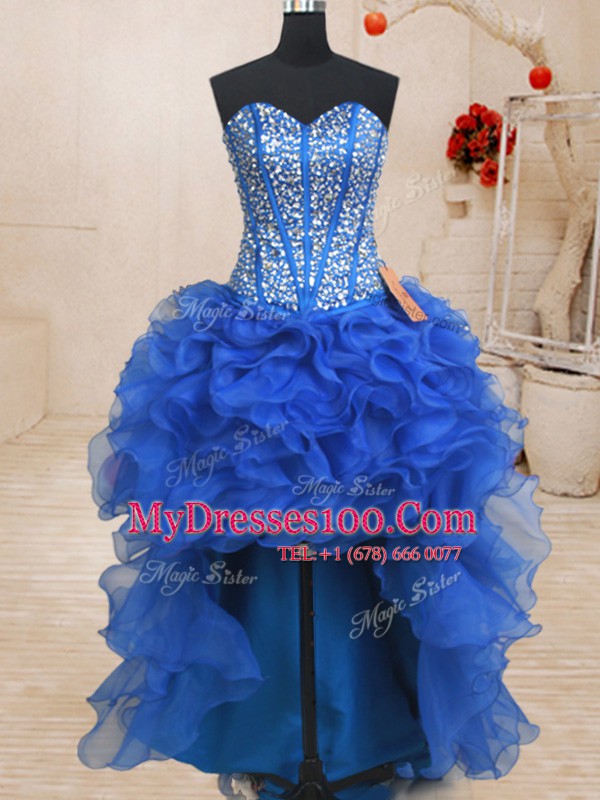 Pretty Four Piece Organza Sleeveless Floor Length 15th Birthday Dress and Beading and Ruffles