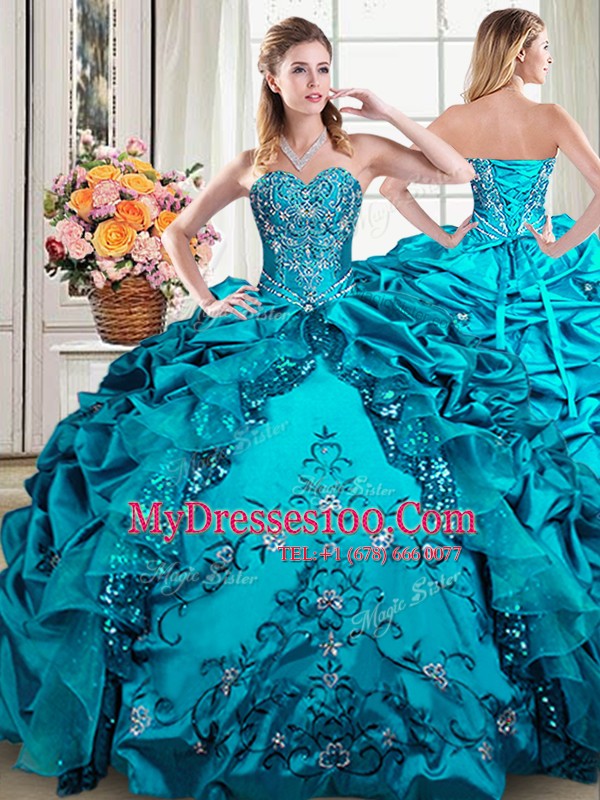 Four Piece Sleeveless Lace Up Floor Length Beading and Embroidery and Pick Ups Ball Gown Prom Dress