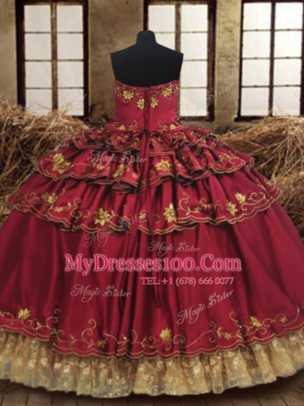 Exceptional Wine Red Sweetheart Lace Up Beading and Embroidery and Ruffled Layers Sweet 16 Quinceanera Dress Sleeveless